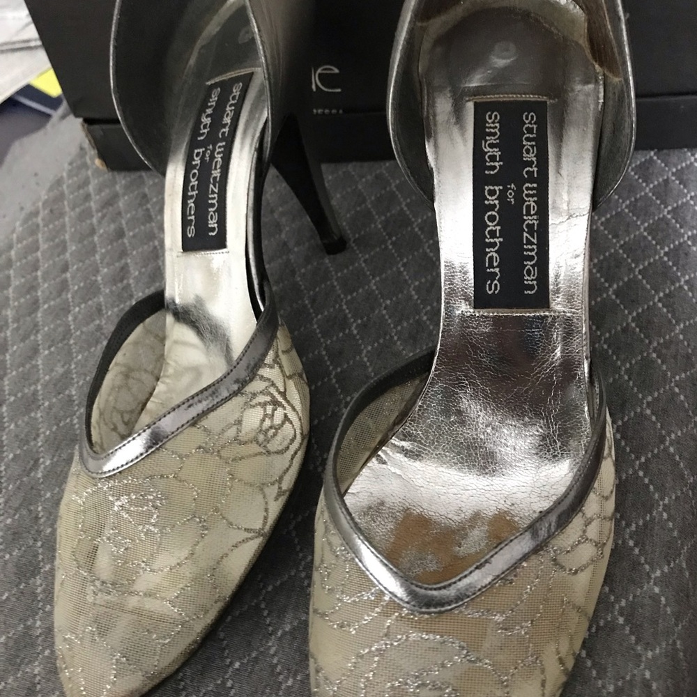 Stuart Weitzman Silver  Lace Heels Prom Wedding
